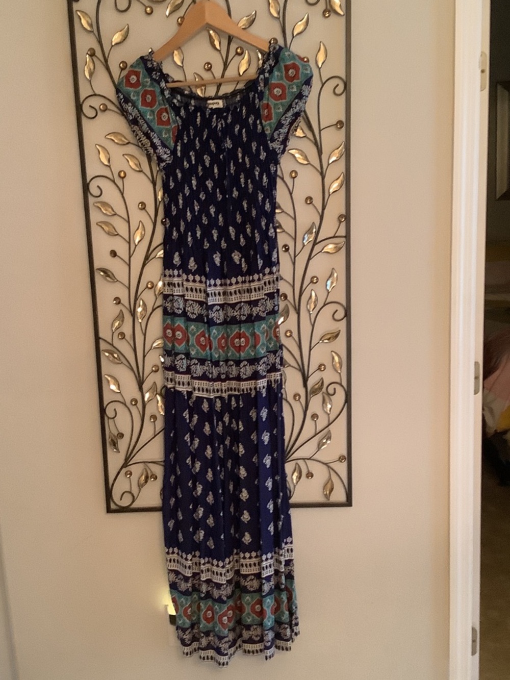 Boho Maxi Dress with Teal Accents